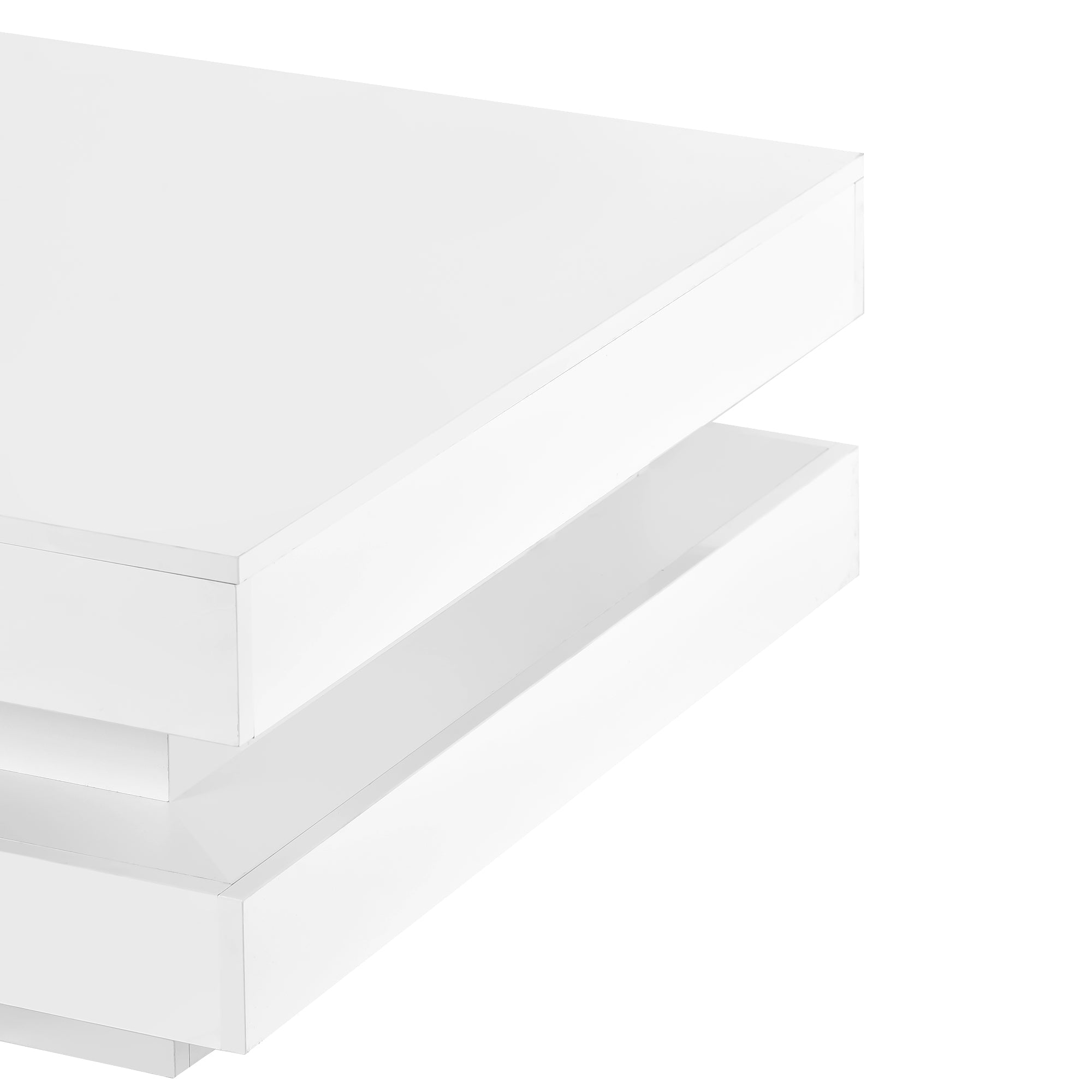 ON-TREND High Gloss Minimalist Design with LED Lights 2-Tier Square Coffee Table White