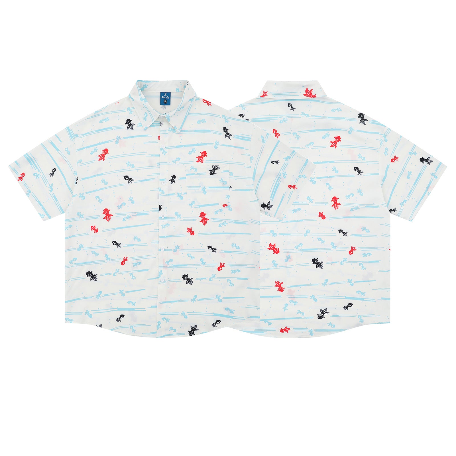 Retro Cartoon Goldfish Short Sleeve Shirt Unisex Loose Casual Versatile Couple Blouse