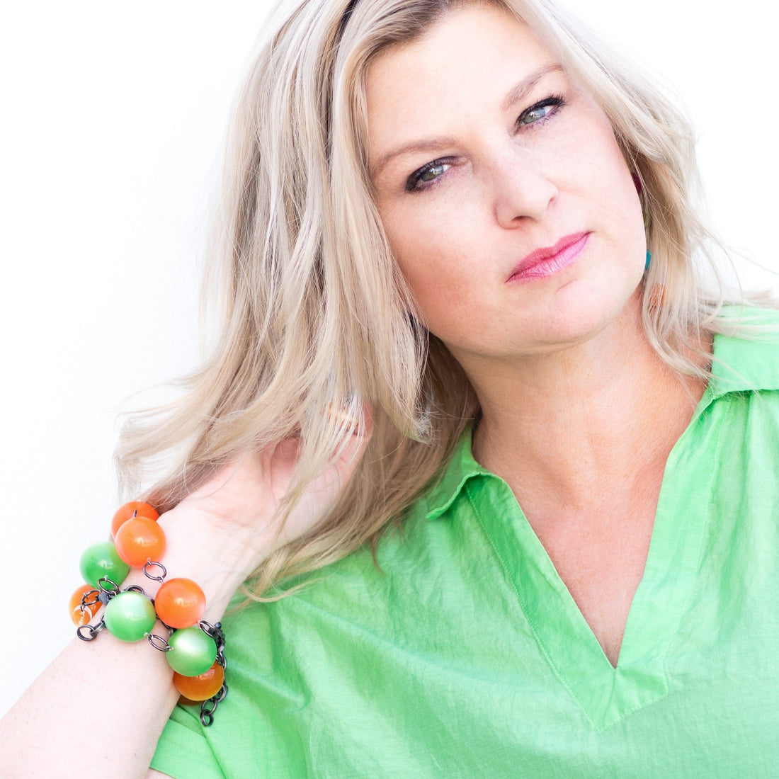 Neon Melon Moonglow Jumbo Lucite Bubble Stations Bracelet