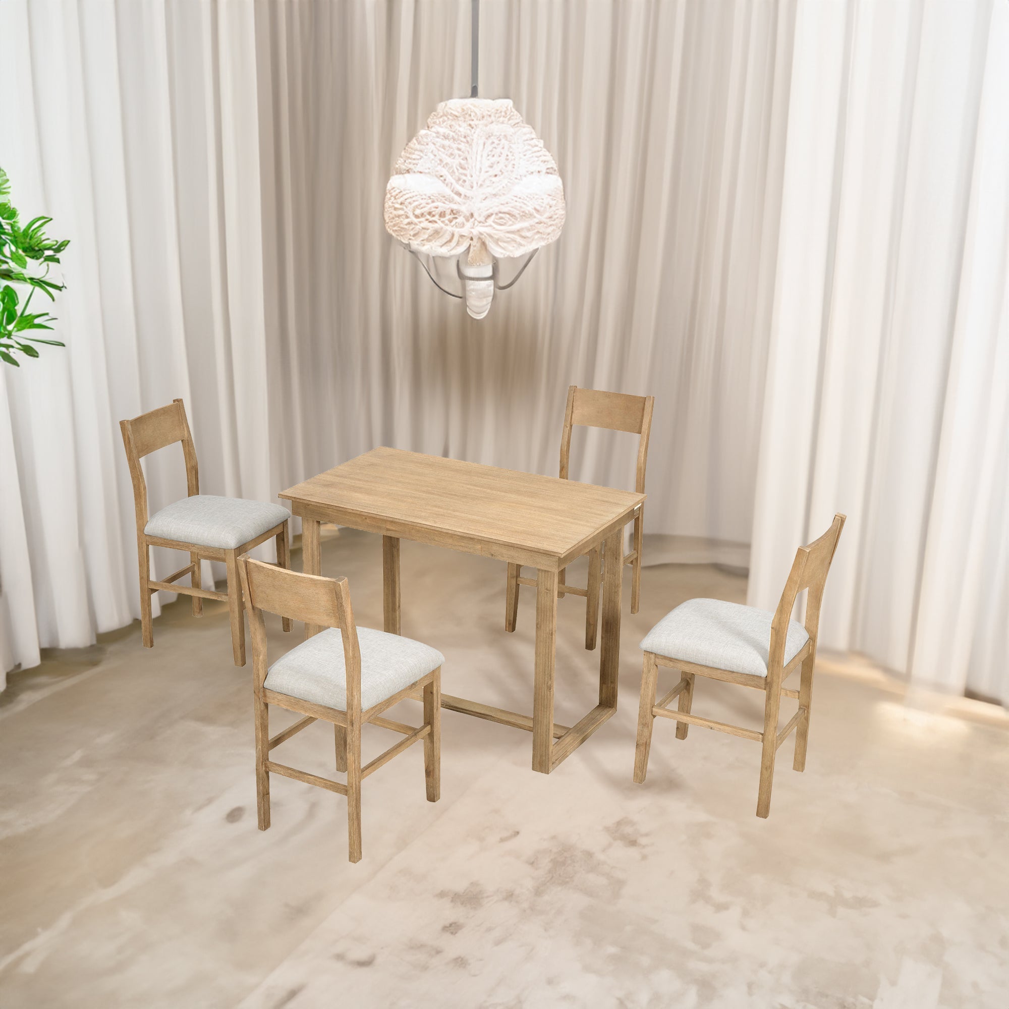 TOPMAX farmhouse countertop height 5-piece dining table set with 1 rectangular dining table and 4 brown dining chairs