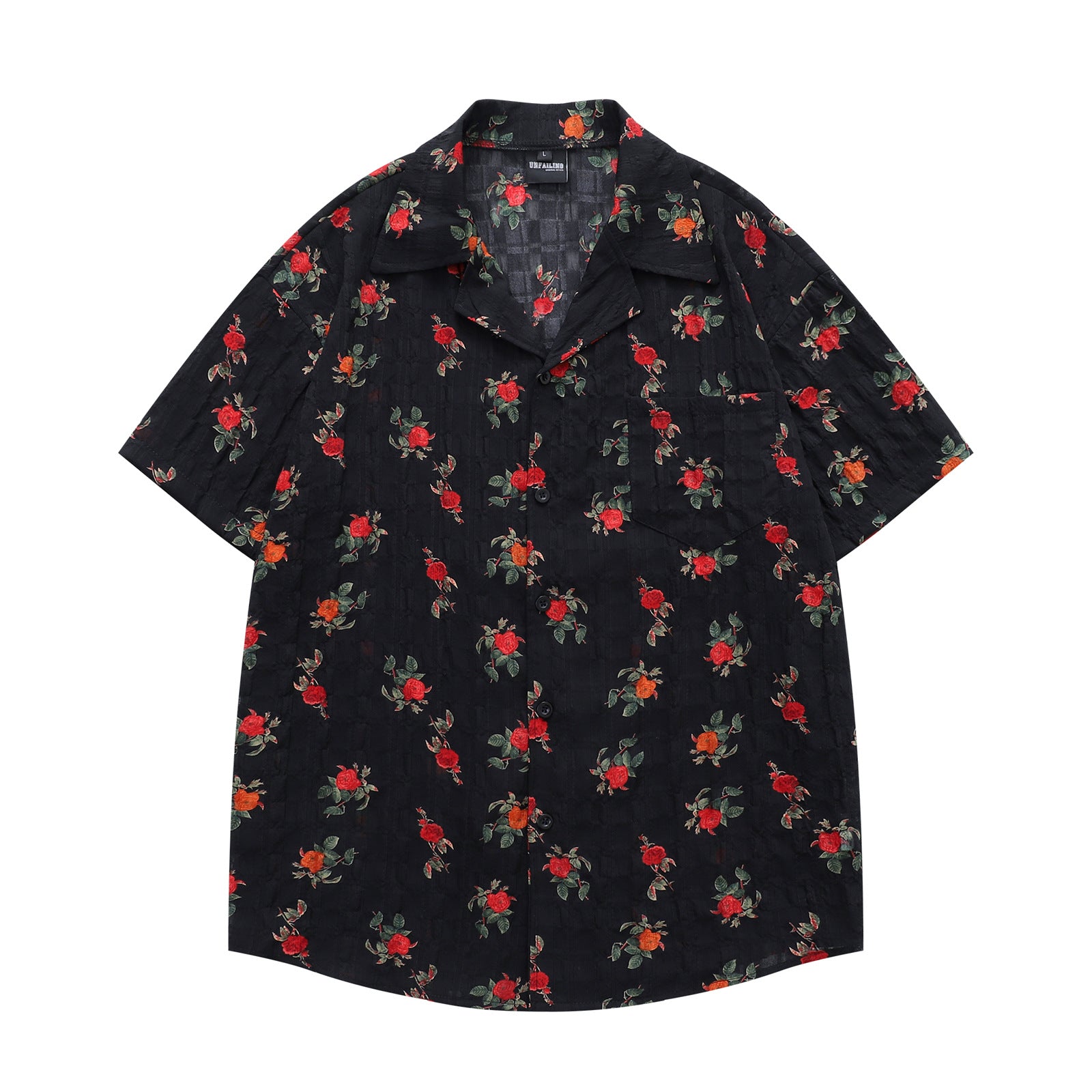 Style Retro Rose Full Print Design Short Sleeve Shirt for Men and Women