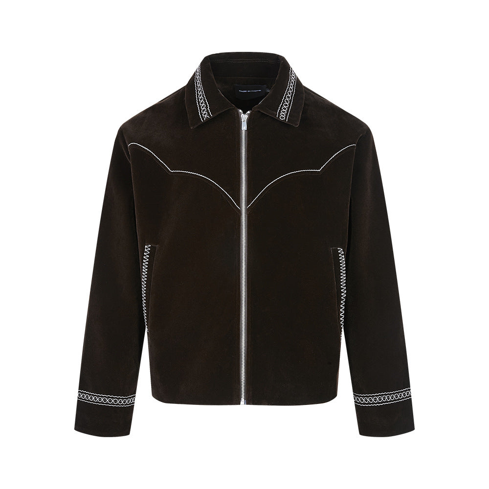 Jacket with Jacquard Pattern Zipper Clean Fit Loose Retro Outerwear for Men and Women