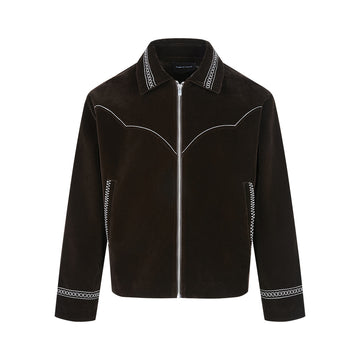 Jacket with Jacquard Pattern Zipper Clean Fit Loose Retro Outerwear for Men and Women