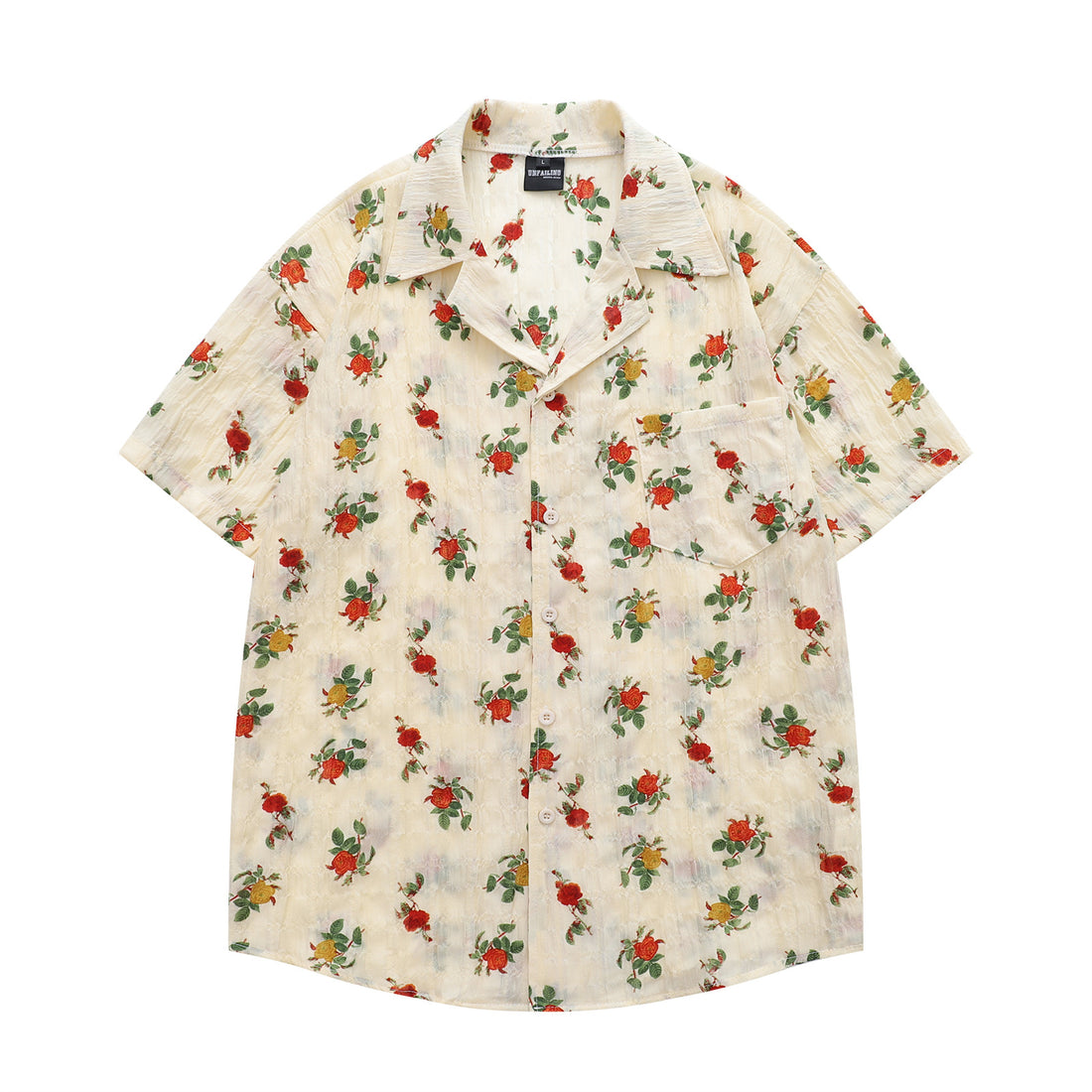 Style Retro Rose Full Print Design Short Sleeve Shirt for Men and Women
