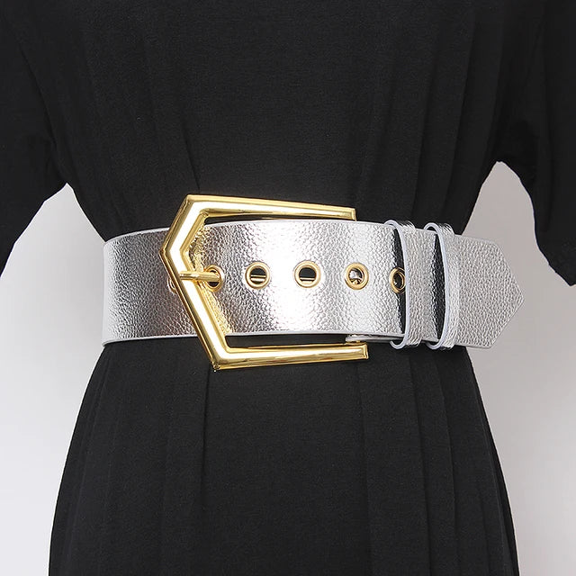 New Genuine Leather Belt Female Vintage Metal Buckle Wide Leather Waistband Women Designer Brand Belt Lady