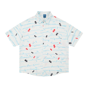 Retro Cartoon Goldfish Short Sleeve Shirt Unisex Loose Casual Versatile Couple Blouse