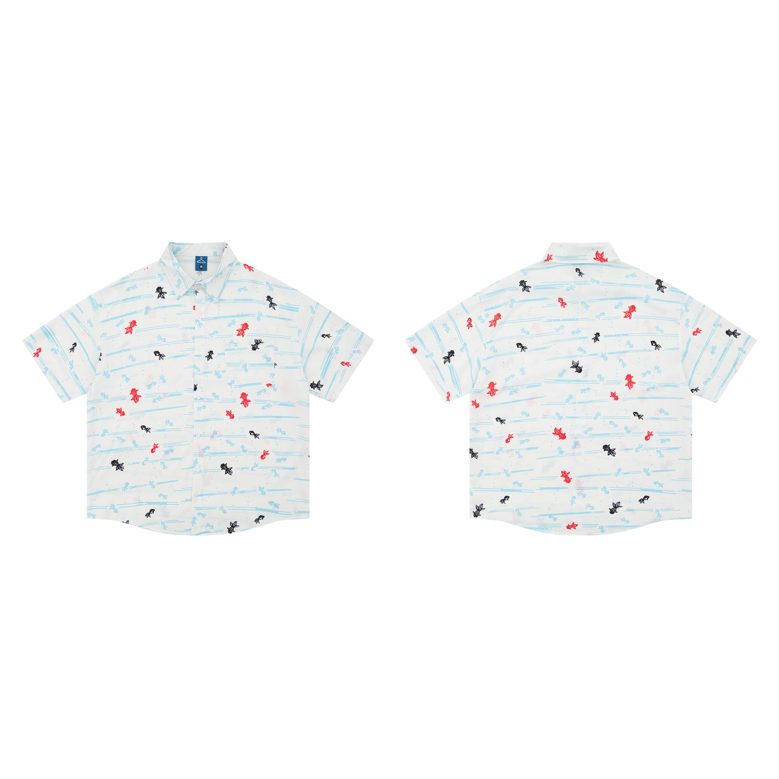 Retro Cartoon Goldfish Short Sleeve Shirt Unisex Loose Casual Versatile Couple Blouse