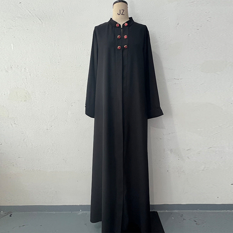 Long sleeved high waisted slim fit solid color retro dress with temperament