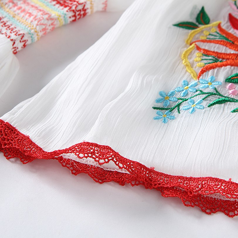 Newest Fashion  Designer Maxi Dress Women's Half Sleeve Retro Embroidery Party Cotton Long Dress