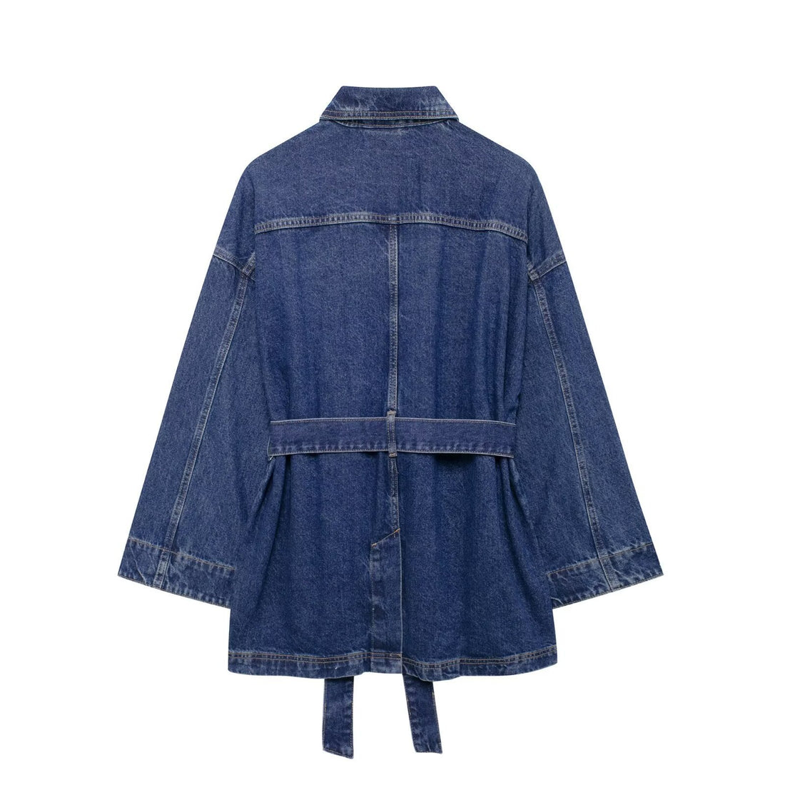 Women's Fashion Casual Retro Versatile Belted Waist Turn-down Collar Denim Jacket