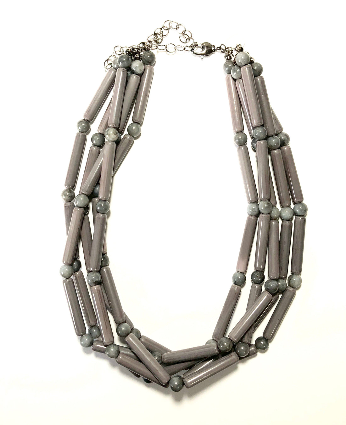 Grey Tube Beaded Sylvie Statement Necklace