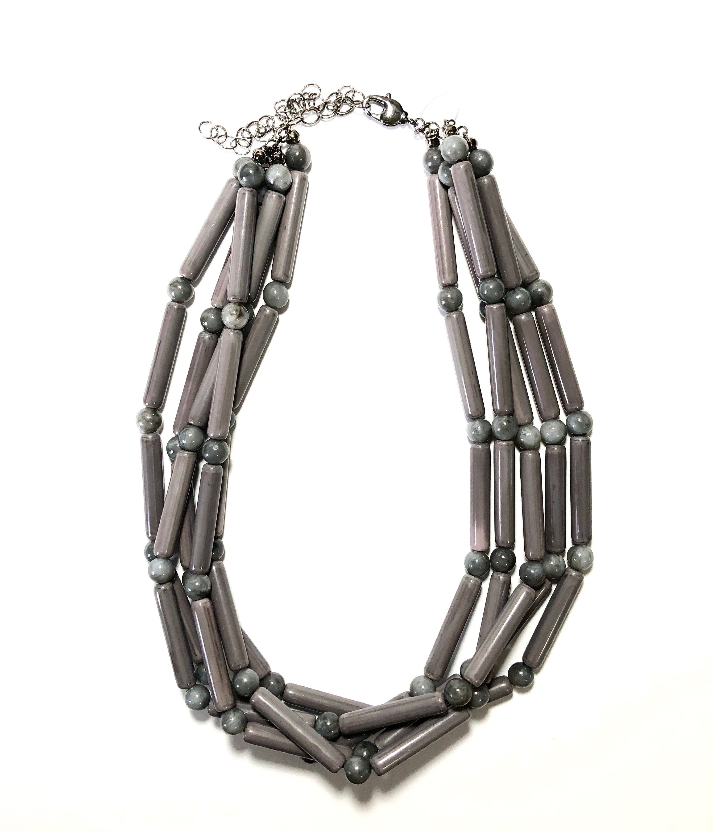 Grey Tube Beaded Sylvie Statement Necklace