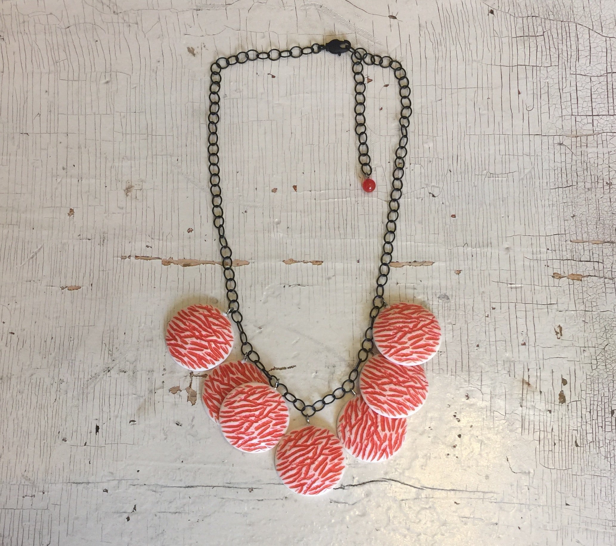 Coral & Cream Hammered Poker Face Statement Necklace