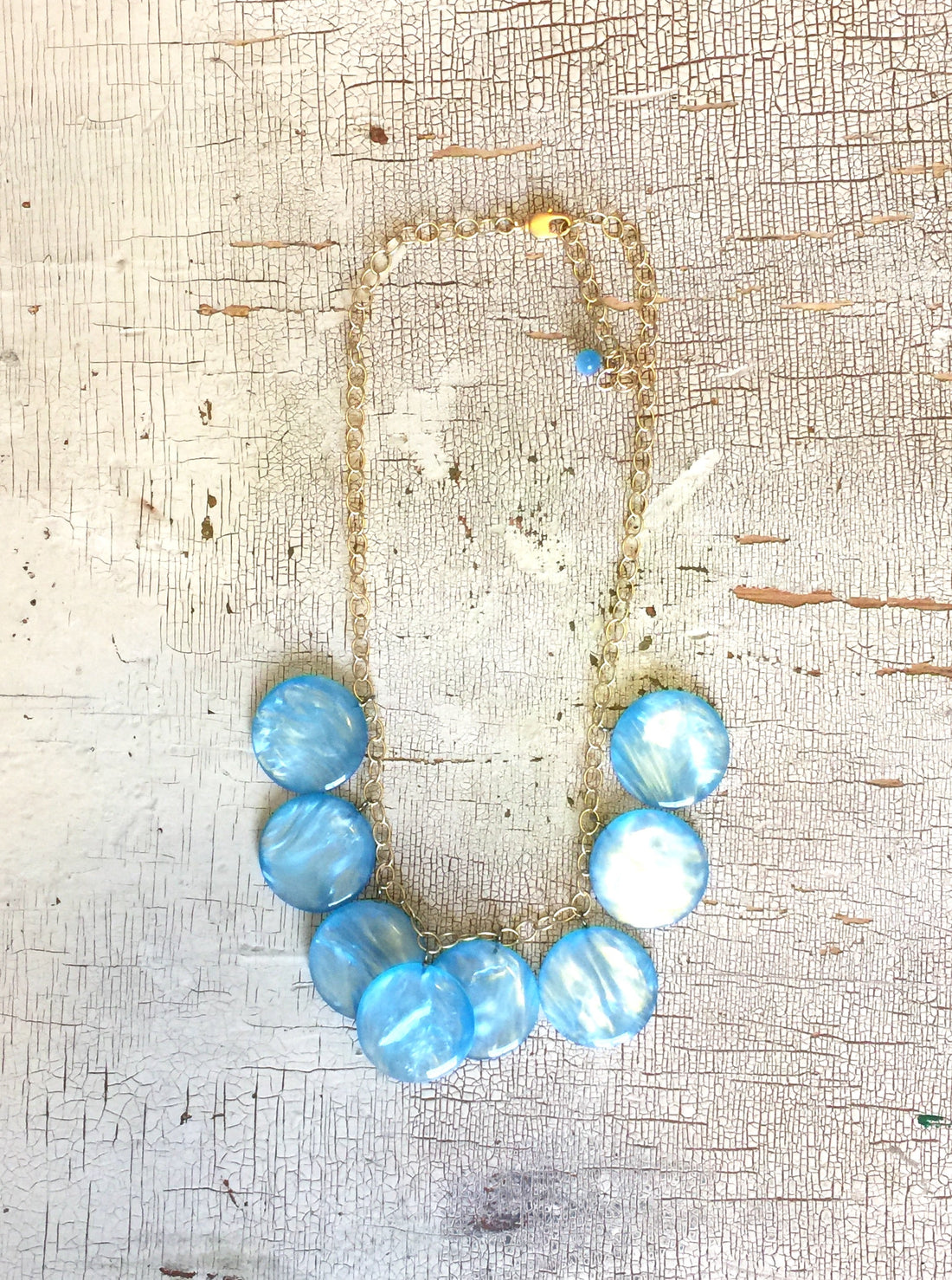 Ice Blue Wavy Moonglow Poker Face Statement Necklace