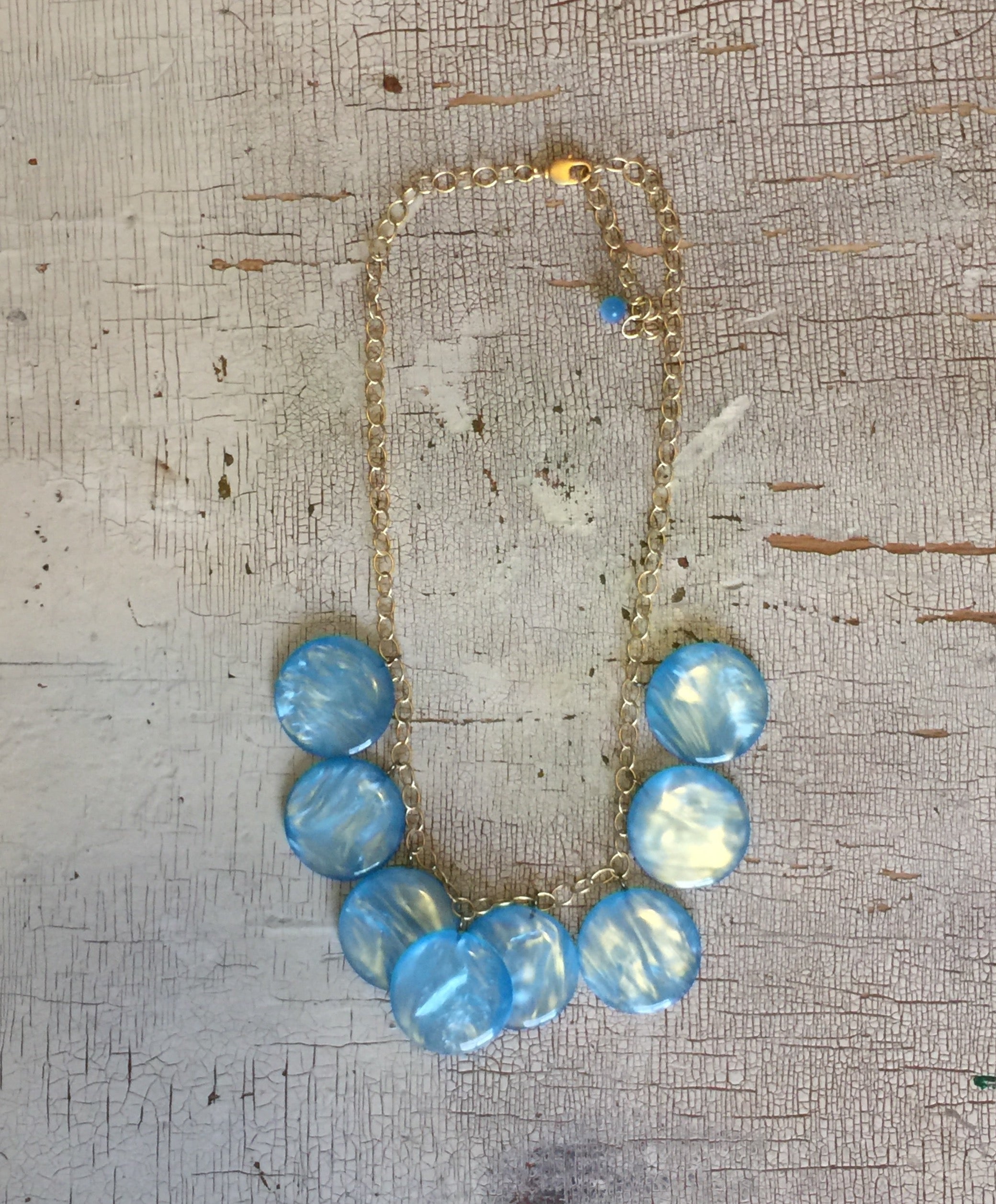 Ice Blue Wavy Moonglow Poker Face Statement Necklace