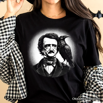 Edgar Allan Poe Spooky Portrait T-Shirt, Horror Villain Theme Halloween Tee