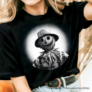 Scarecrow Spooky Portrait T-Shirt, Horror Villain Theme Halloween Tee