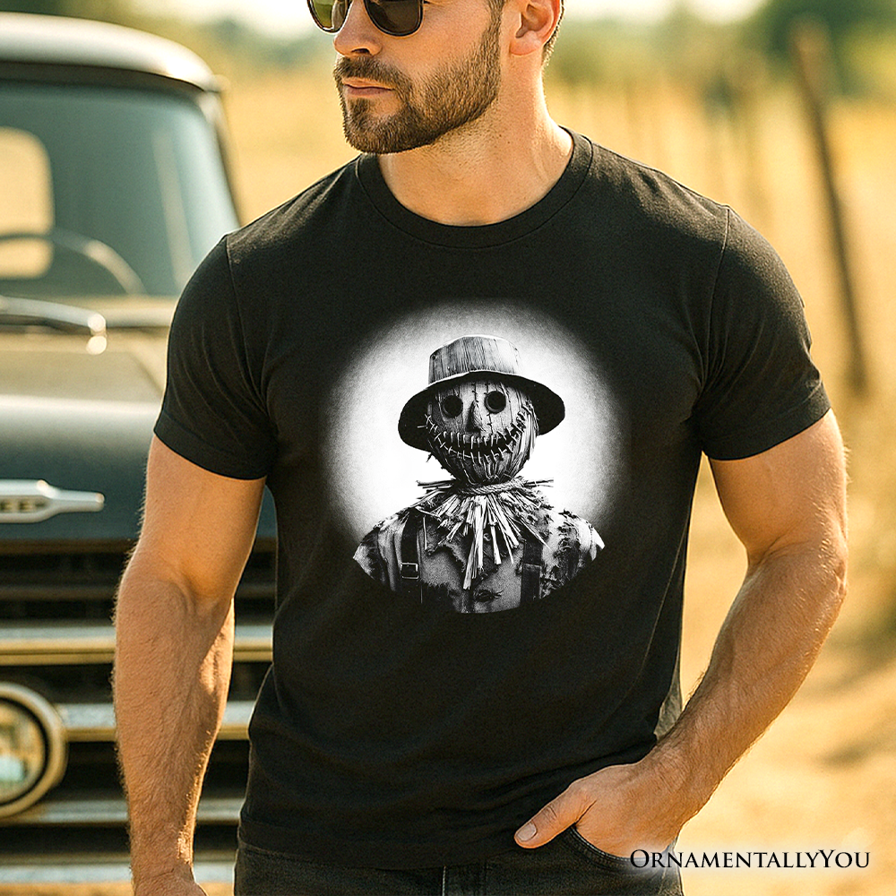 Scarecrow Spooky Portrait T-Shirt, Horror Villain Theme Halloween Tee