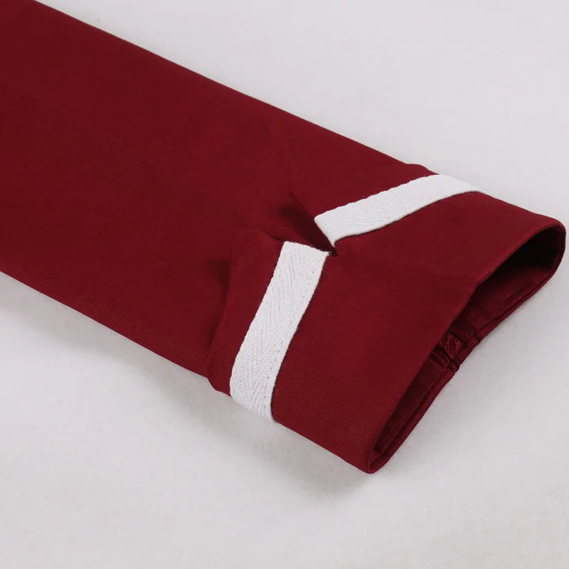 Contrast Trim Wrap Collar Fit & Flare Dress