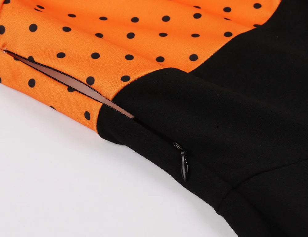 Short Sleeve Polka Dot Panel Fit and Flare Midi Dress