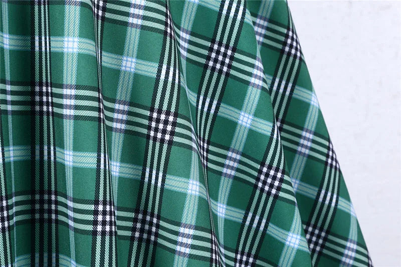 Short Sleeve Plaid Button Front Midi Dress with Belt