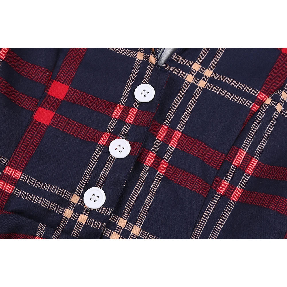 Short Sleeve Plaid Fit and Flare Midi Dress with Tie Belt