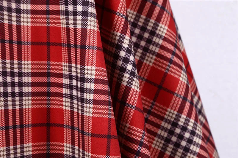 Short Sleeve Plaid Button Front Midi Dress with Belt