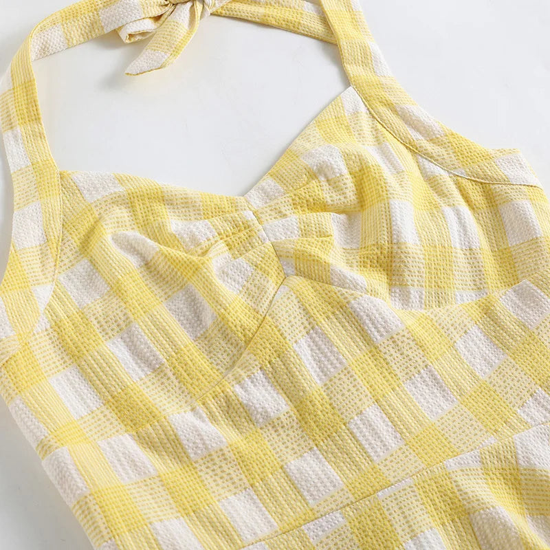 Halter Gingham Fit & Flare Dress