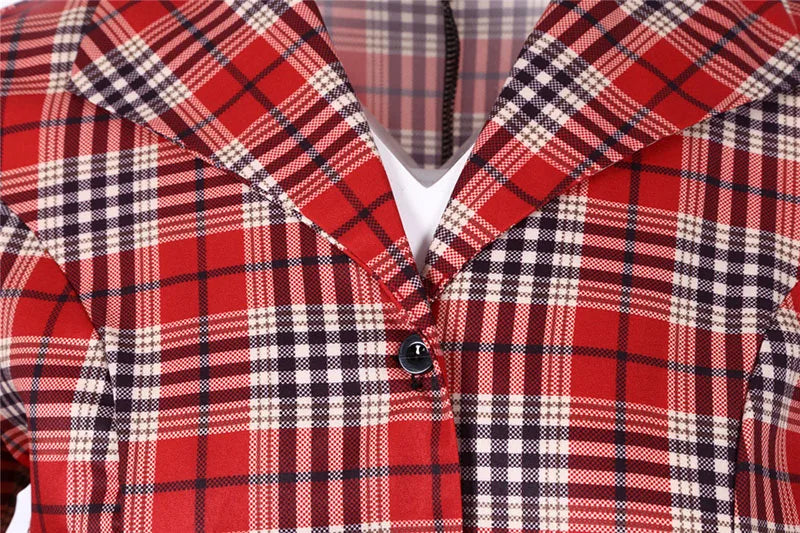 Short Sleeve Plaid Button Front Midi Dress with Belt