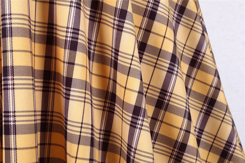 Short Sleeve Plaid Button Front Midi Dress with Belt