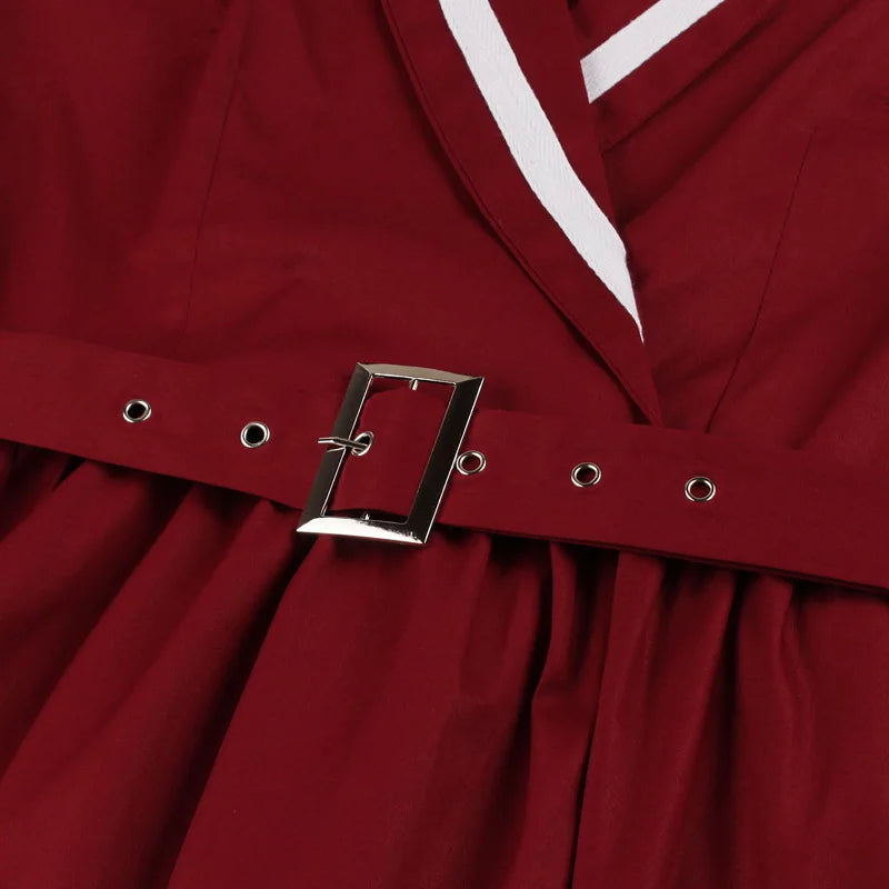 Contrast Trim Wrap Collar Fit & Flare Dress