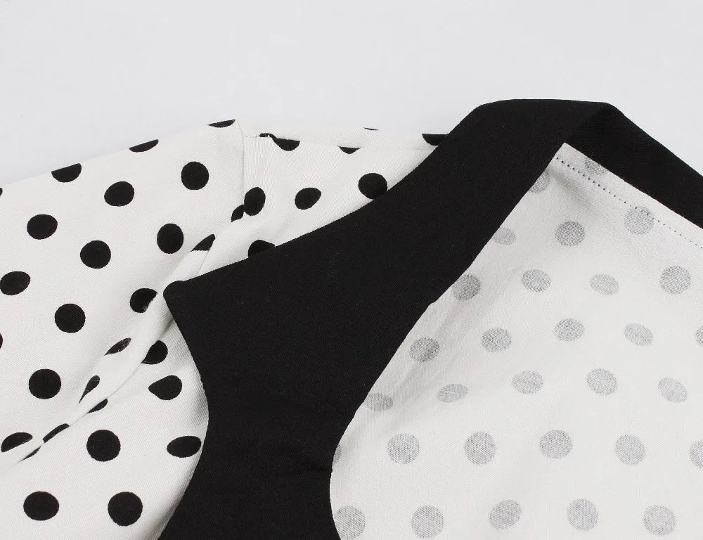 Short Sleeve Polka Dot Panel Fit and Flare Midi Dress