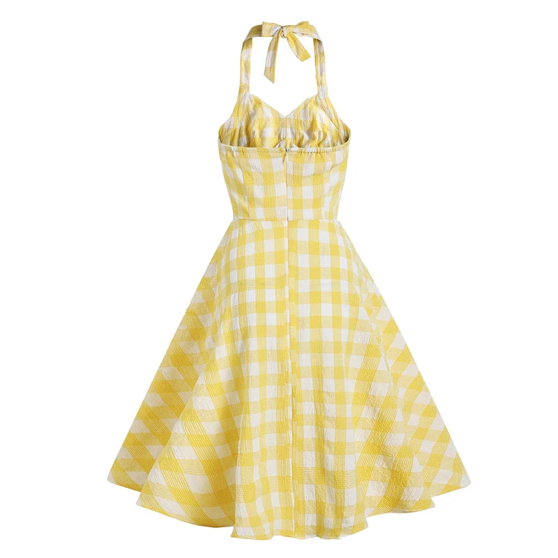 Halter Gingham Fit & Flare Dress