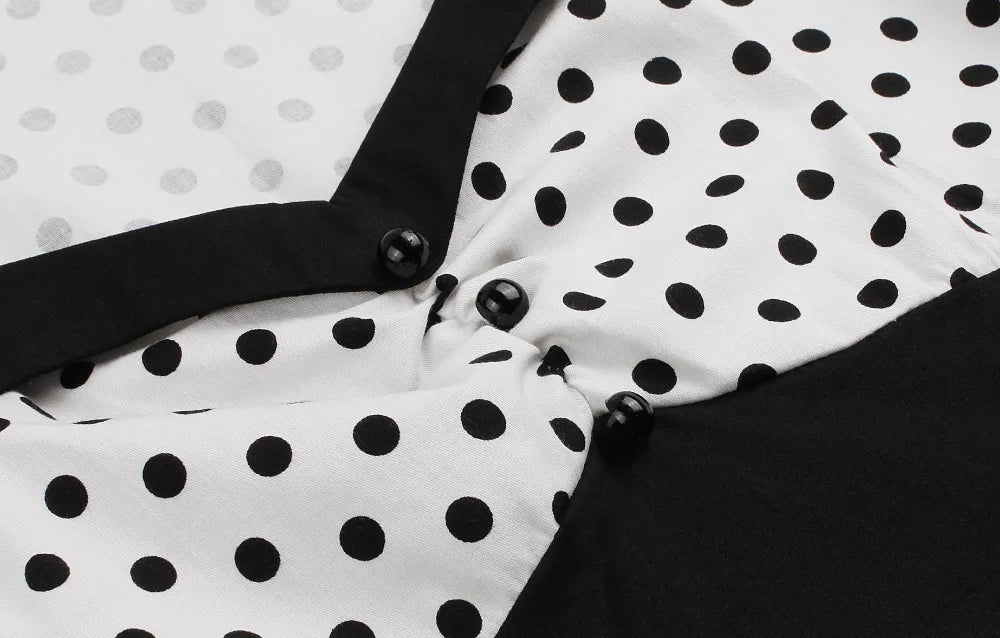 Short Sleeve Polka Dot Panel Fit and Flare Midi Dress