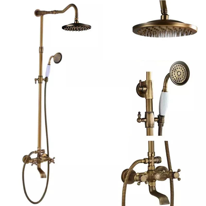Classic Americana Antique Brass 8" Rainfall Shower Faucet Set