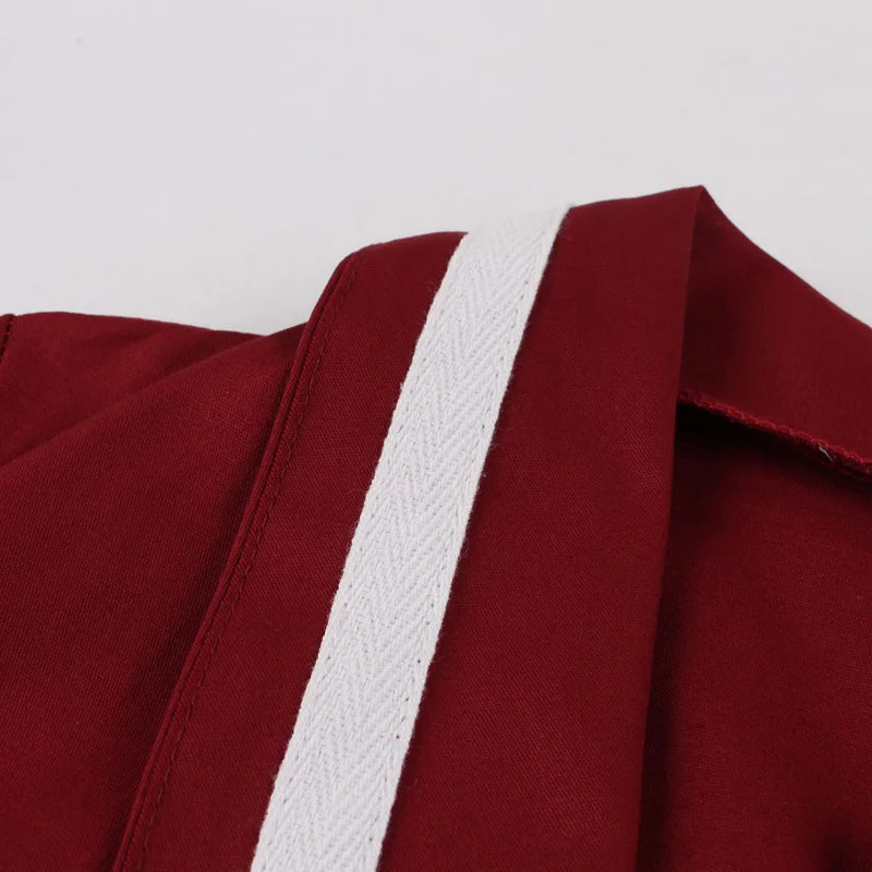 Contrast Trim Wrap Collar Fit & Flare Dress