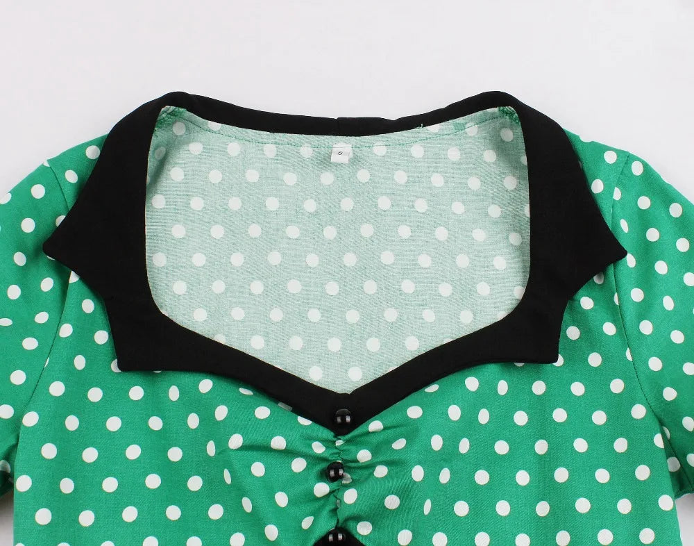 Short Sleeve Polka Dot Panel Fit and Flare Midi Dress
