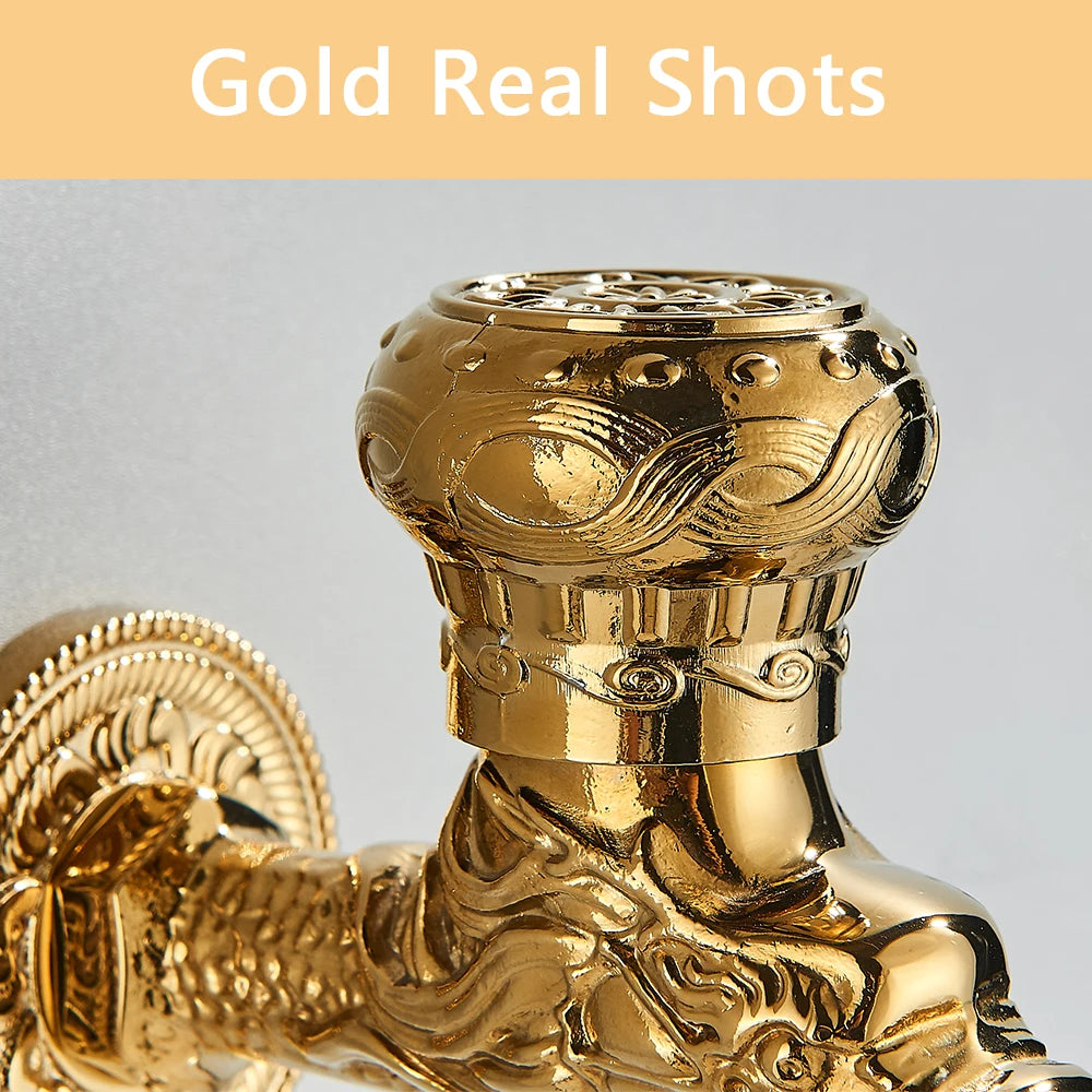 Old World Antique Brass Dragon Carved Wall Faucet