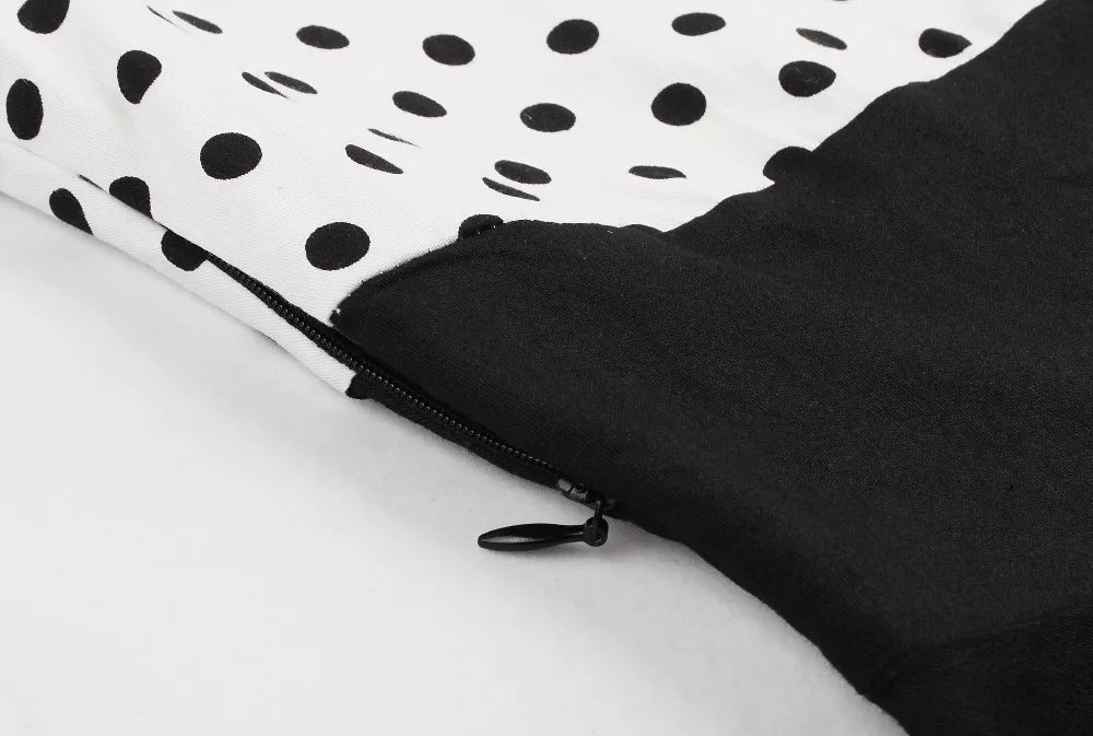 Short Sleeve Polka Dot Panel Fit and Flare Midi Dress
