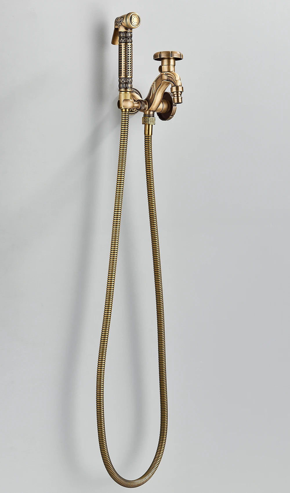 Old World Antique Brass Dragon Carved Wall Faucet