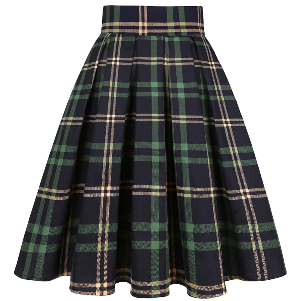 High Waist Plaid A Line Midi Skirt