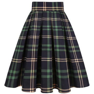 High Waist Plaid A Line Midi Skirt
