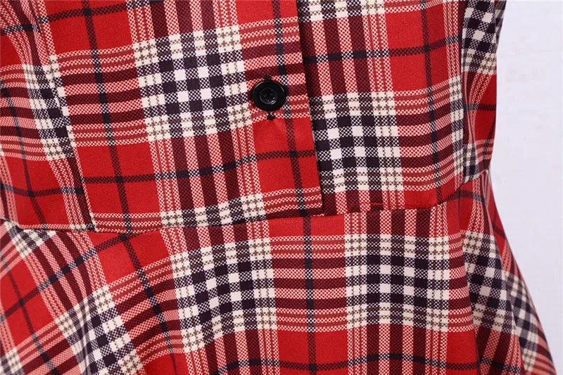 Short Sleeve Plaid Button Front Midi Dress with Belt