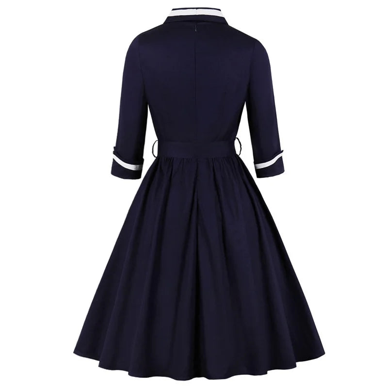 Contrast Trim Wrap Collar Fit & Flare Dress