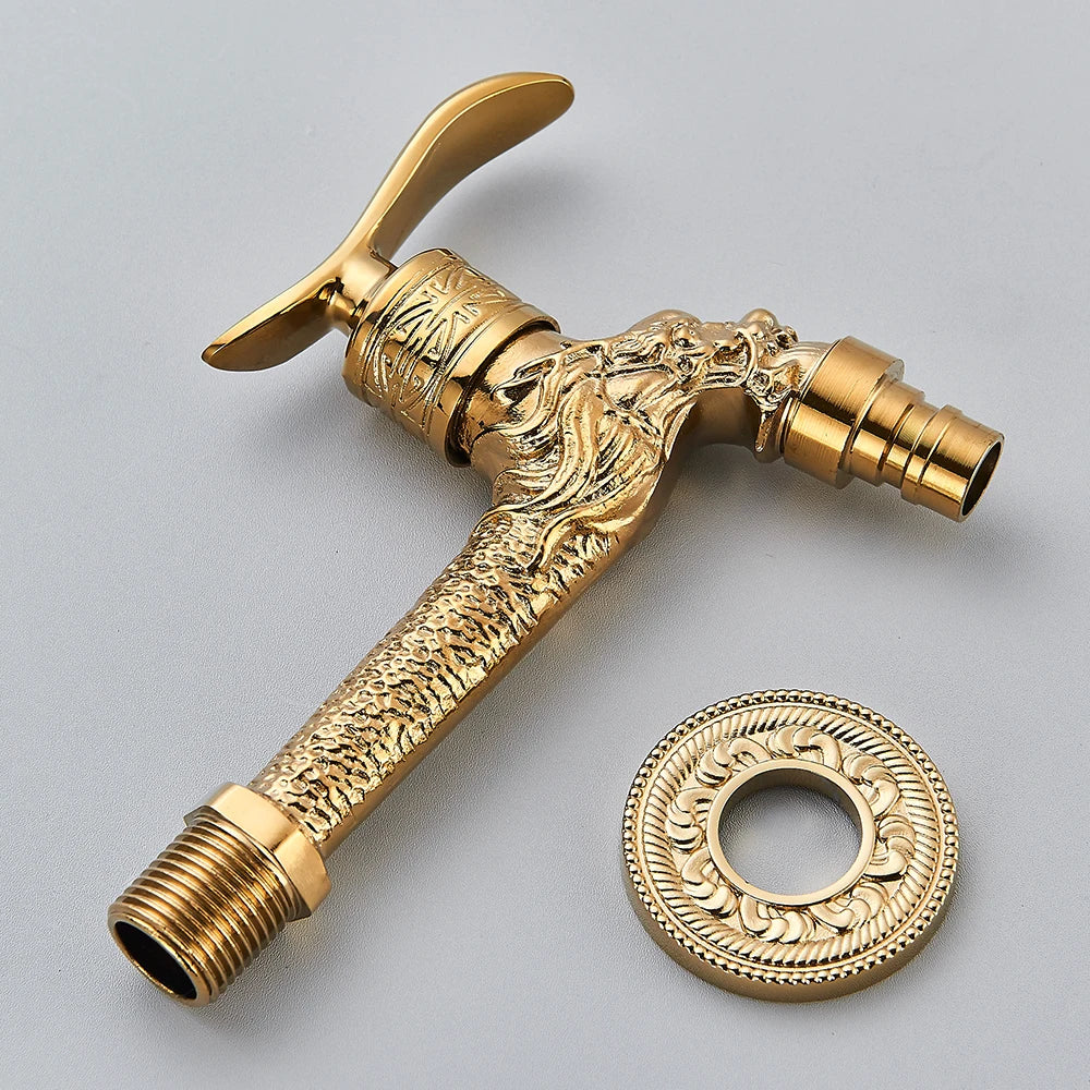 Old World Antique Brass Dragon Carved Wall Faucet