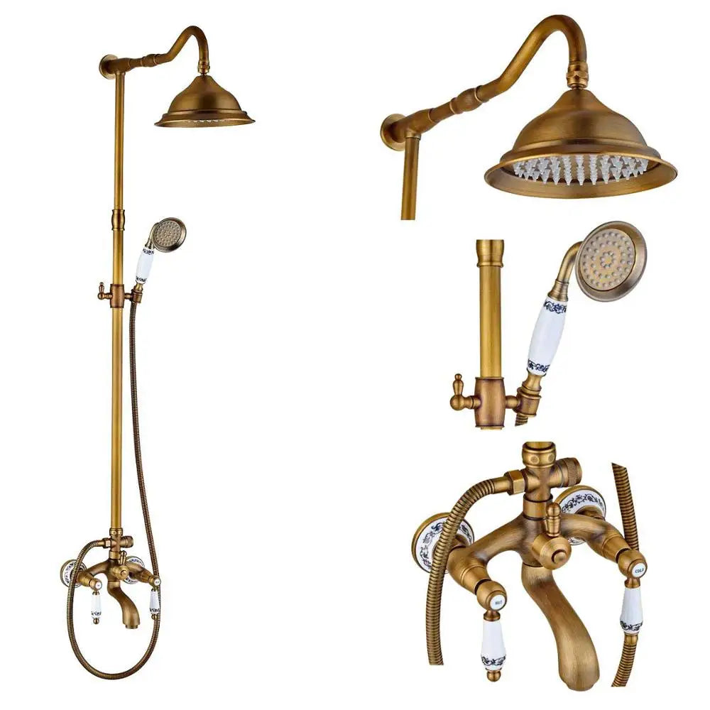 Classic Americana Antique Brass 8" Rainfall Shower Faucet Set