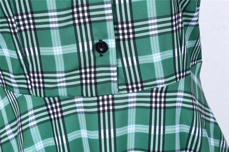 Short Sleeve Plaid Button Front Midi Dress with Belt