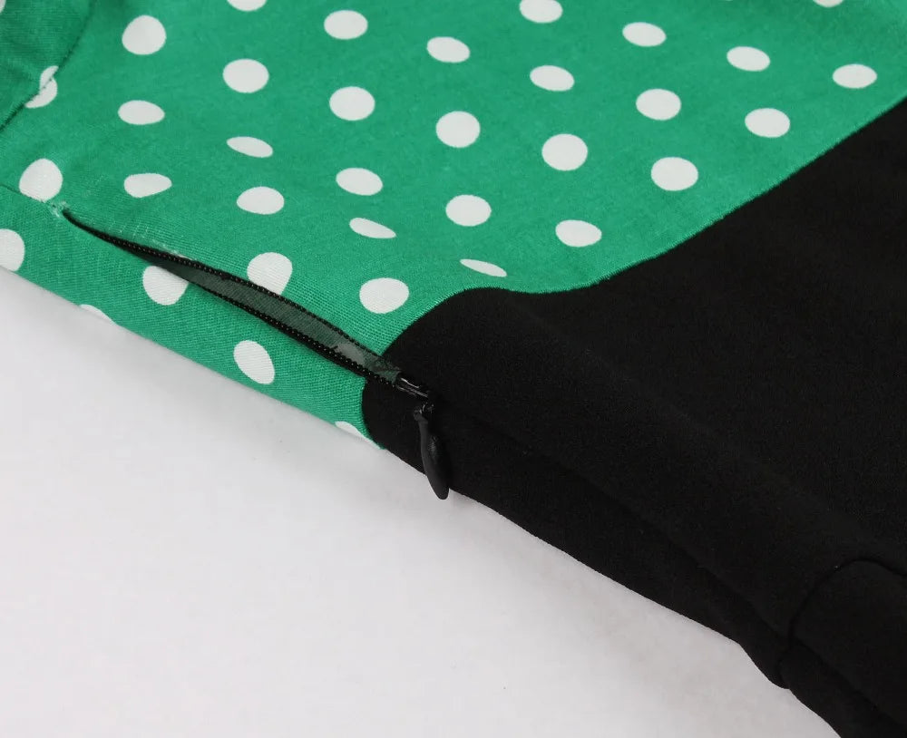 Short Sleeve Polka Dot Panel Fit and Flare Midi Dress