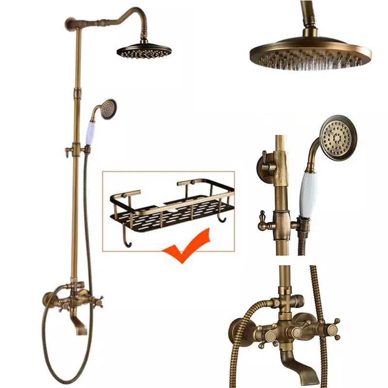 Classic Americana Antique Brass 8" Rainfall Shower Faucet Set