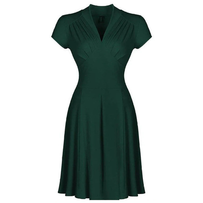 Cap Sleeve Pleated Bodice A Line Midi Dress